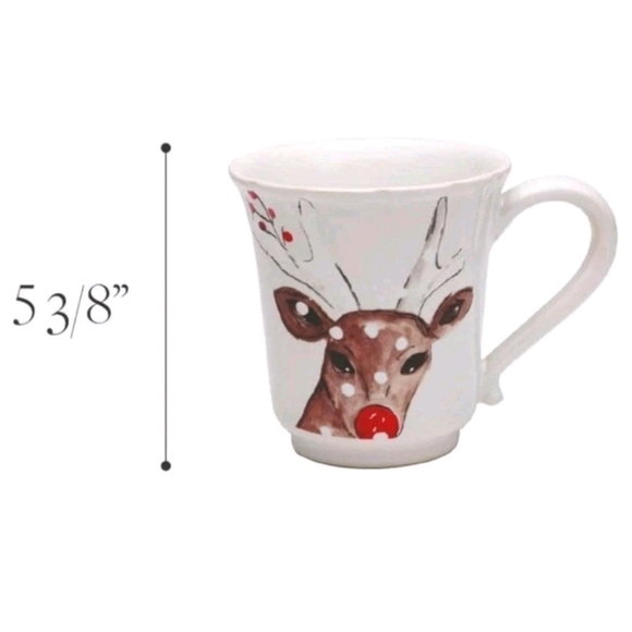 Casafina Deer Friends Mug Pair Red Nosed Reindeer Polka Dot Print On Green Sage - Picture 5 of 9